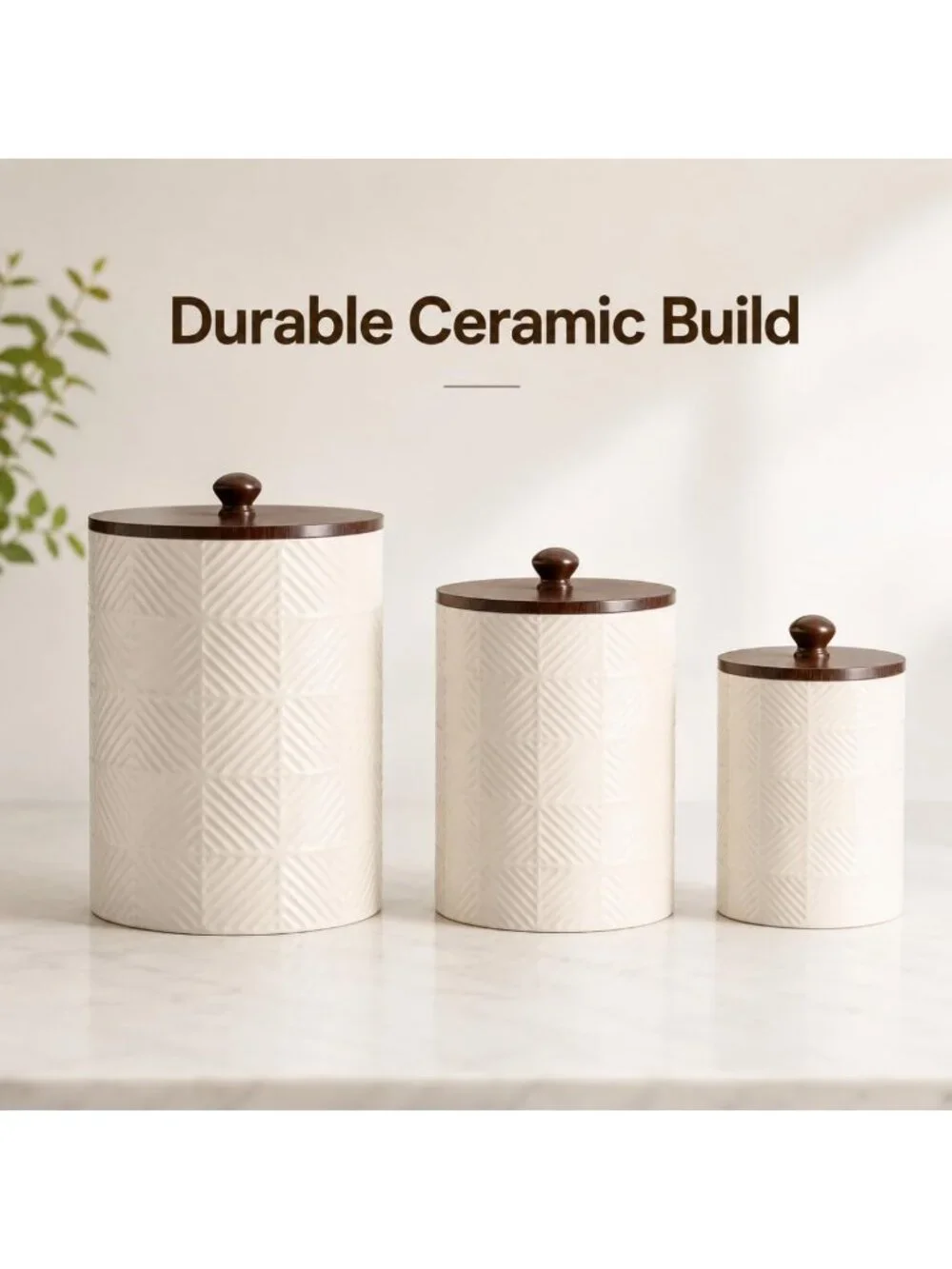 Airtight Ceramic Kitchen Canister Set with Bamboo Lids | 3-Piece Storage